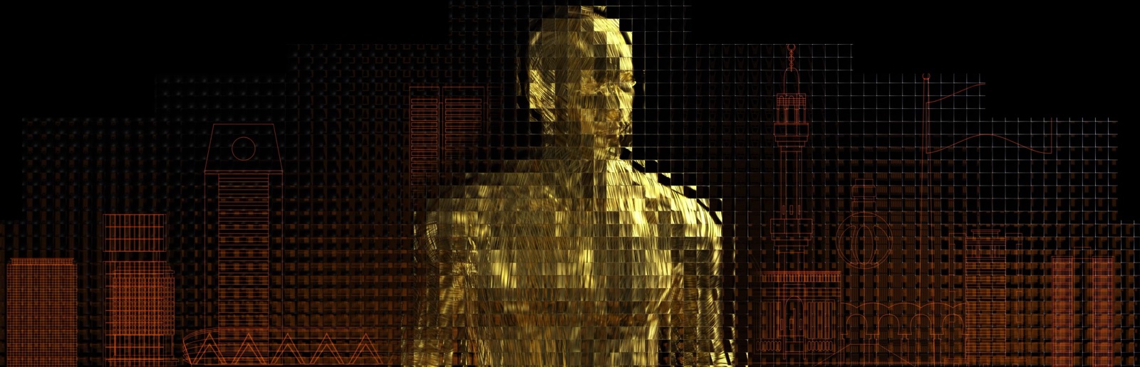 A golden figure of light on the LED wall at City Walk Jeddah