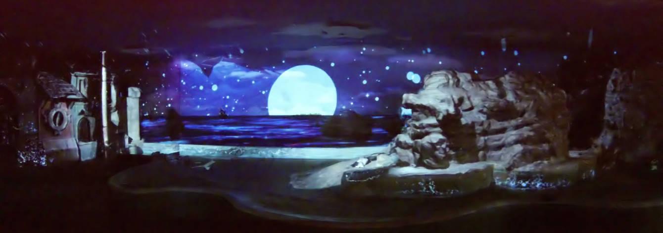 The vaulted interior of a castle hall in Austria transformed by projection mapping
