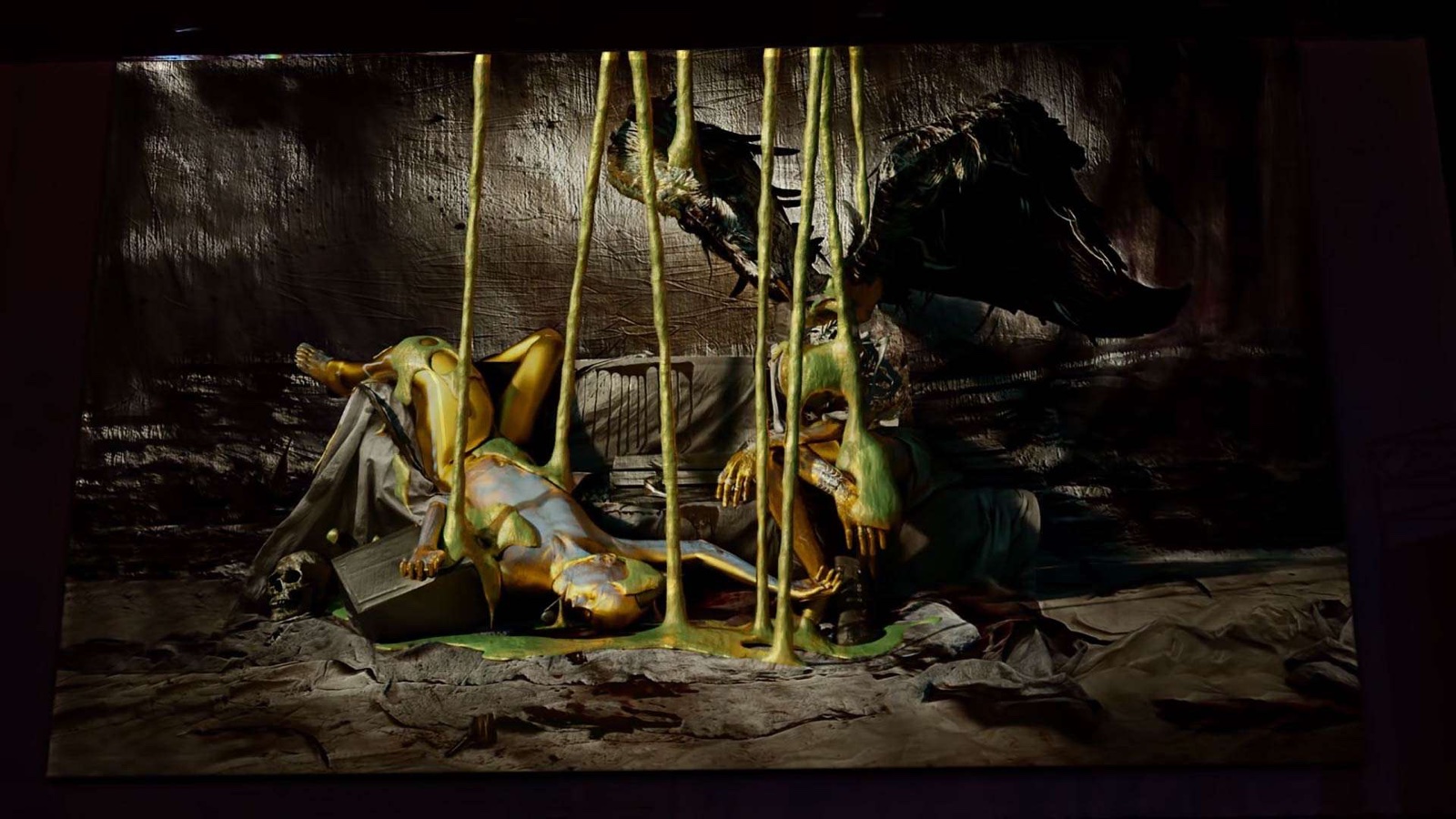 Gérard Rancinan’s large-format photograph ‘The Party Is Over’ animated by projection mapping at Urban Spree Gallery Berlin
